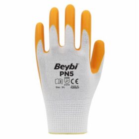 BEYBİ PN-5 NO : 9 POLYESTER NİTRİL ELDİVEN SARI - BEYAZ